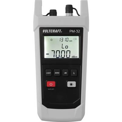 Misuratore di potenza ottica con display che indica -70,00 dBm e lunghezza d'onda di 1310 nm. Vista frontale con tasti di controllo per diverse funzioni.
