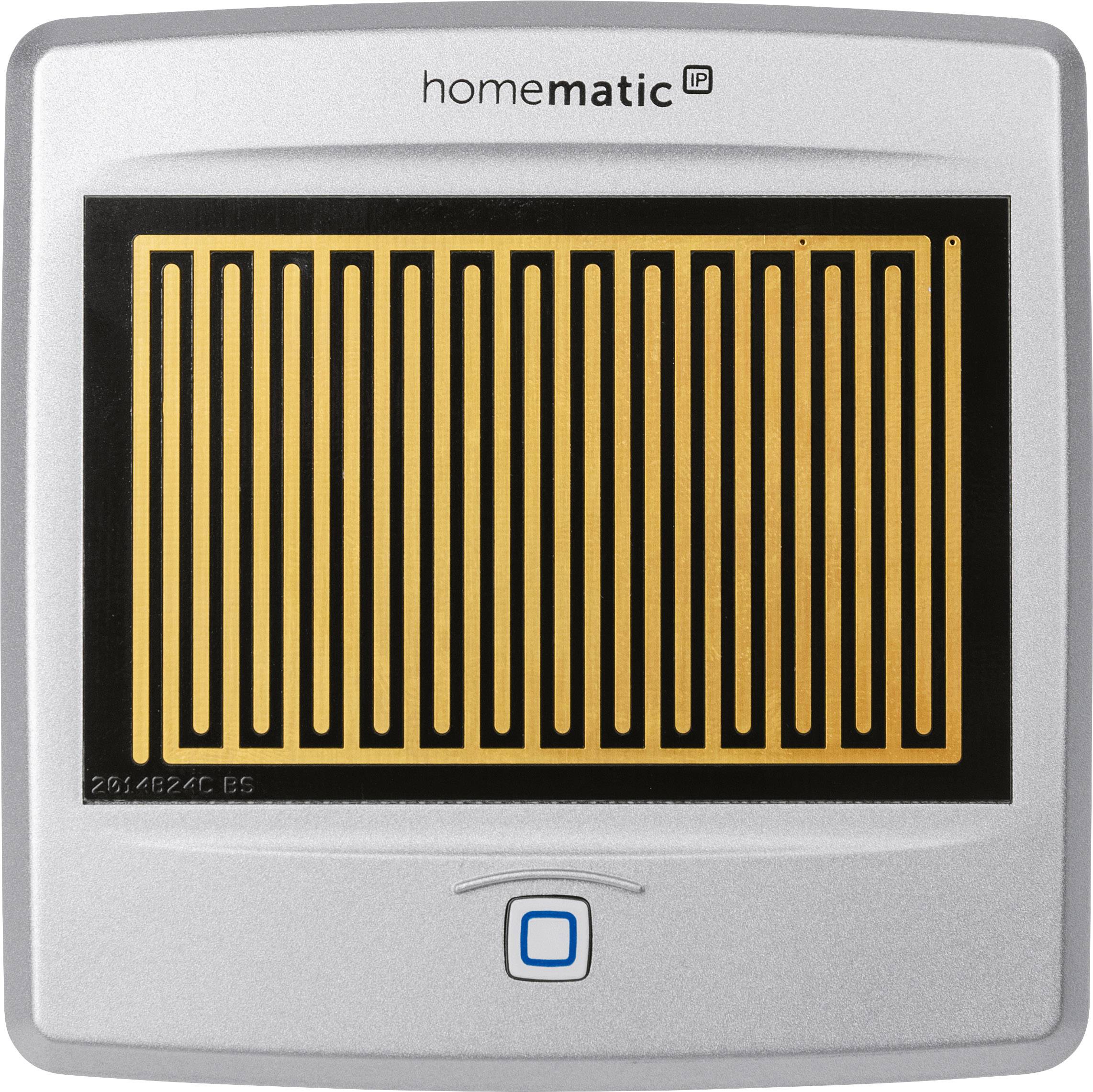 Termostato per radiatore con display arancione-dorato, che mostra un motivo a griglia. Sopra è riportato 'homematic IP'.