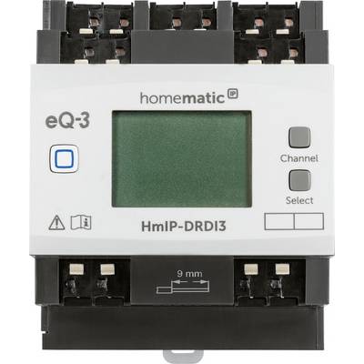 Dispositivo di controllo per Smart Home con display, tasti per 'Channel' e 'Select', marca 'eQ-3 Homematic', modello 'HmIP-DRDI3'.