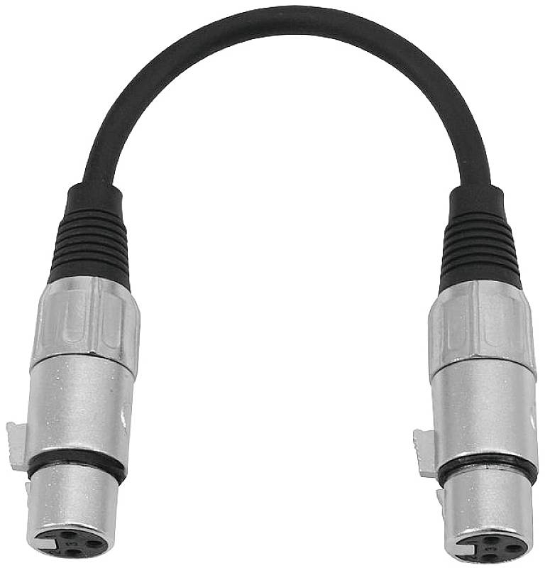 Un breve cavo adattatore con due connettori rotondi metallici alle estremità. Adatto per dispositivi audio o video.