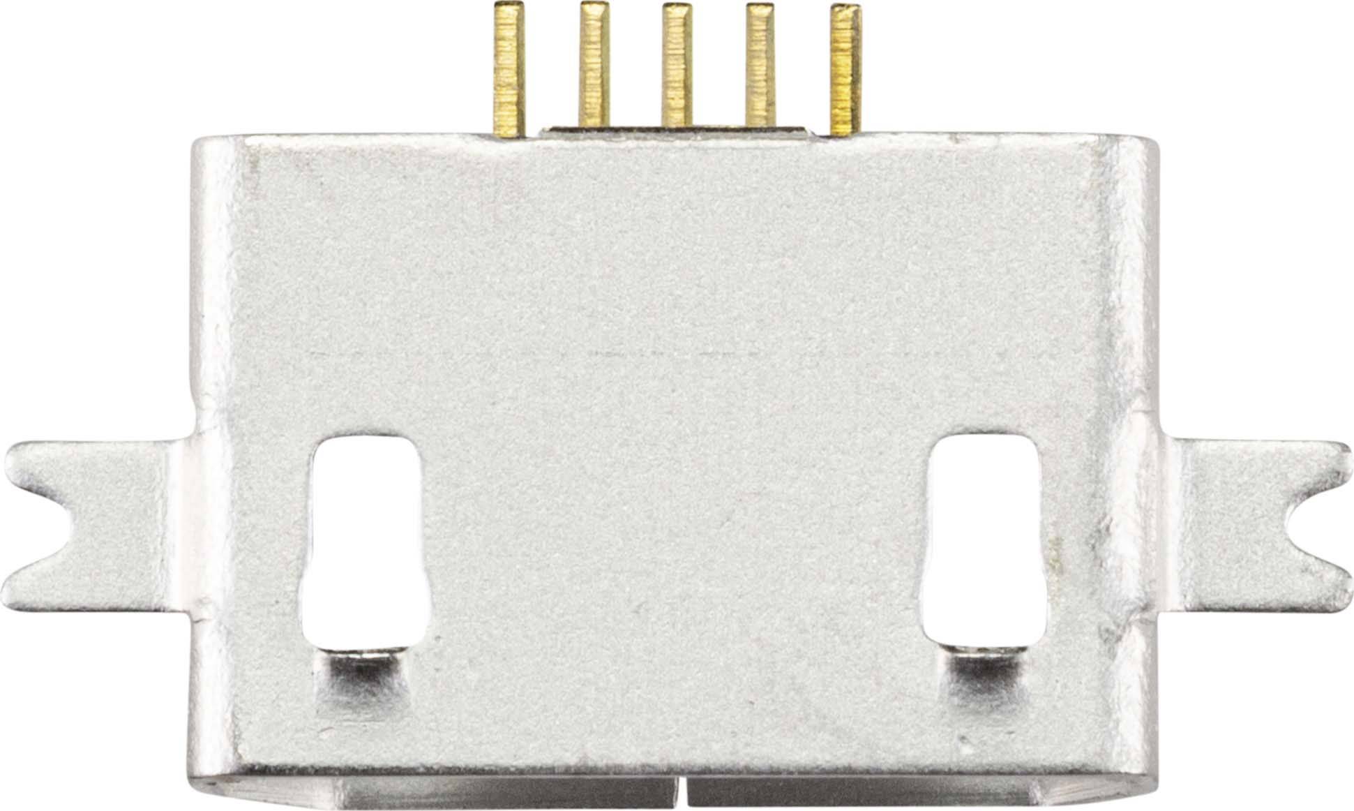 Connettore USB visto dall'alto con cinque pin dorati e alloggiamento metallico.