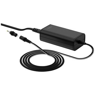 Un alimentatore nero con cavo lungo e spina, adatto per dispositivi elettronici.