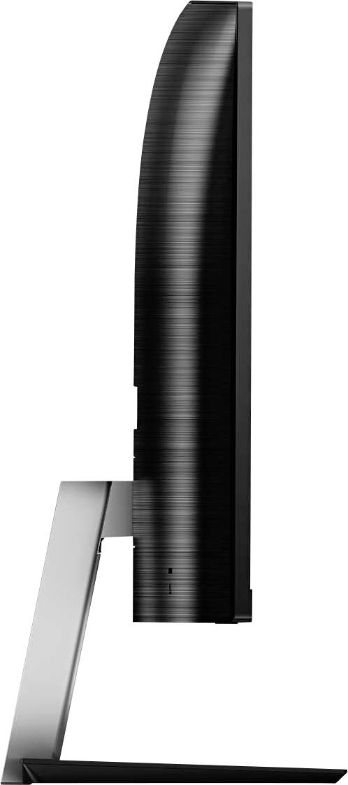 Un monitor per computer posizionato lateralmente, che mostra un design elegante su un supporto stabile. Ideale per ambienti di lavoro moderni.