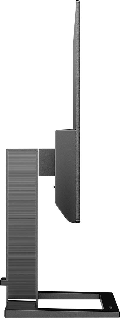 Profilo di un monitor per computer moderno e sottile su un piedistallo rettangolare.