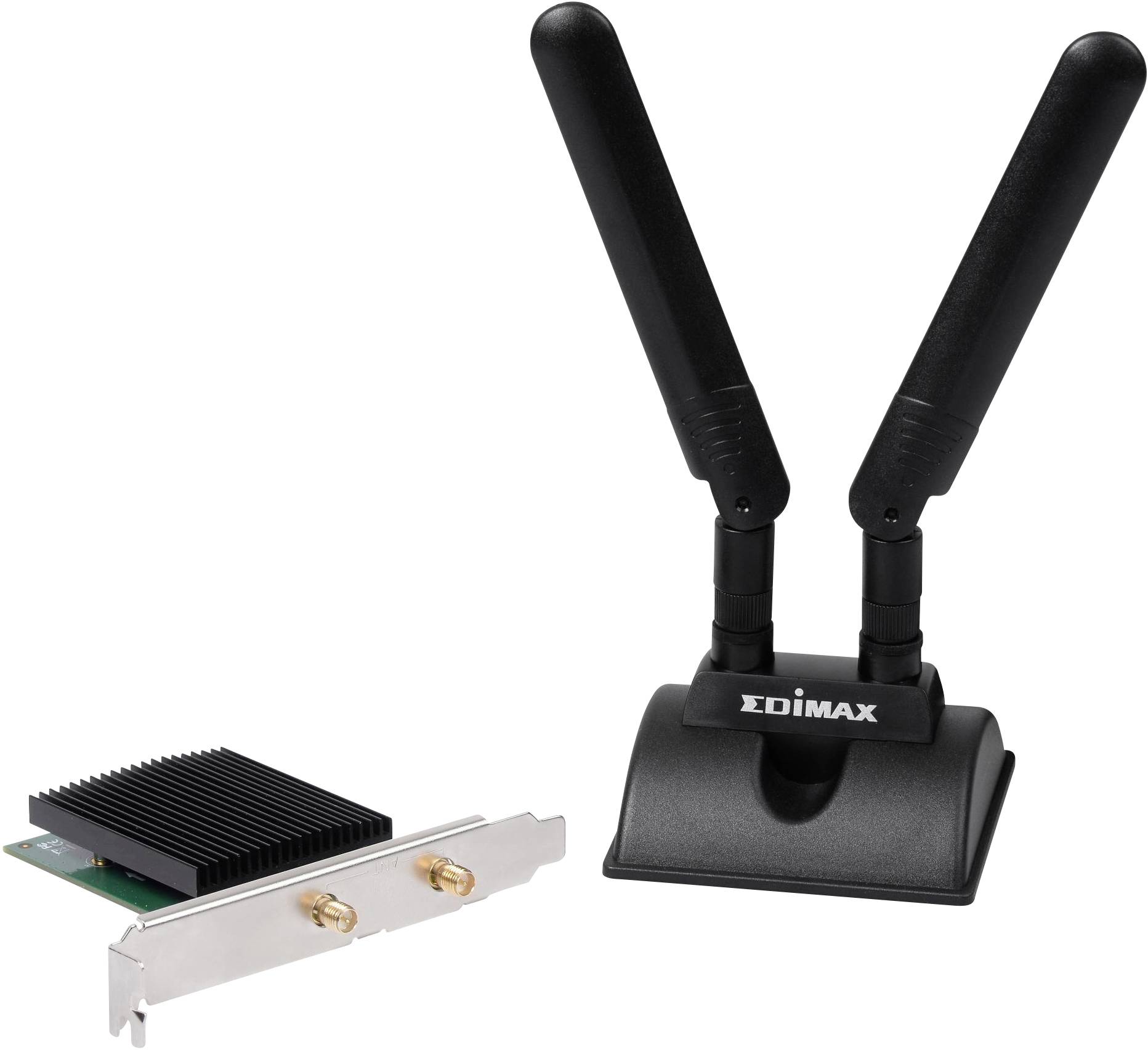 'Adattatore PCIe WLAN con due antenne removibili, compatibile con computer desktop, per migliorare la connessione di rete wireless.'