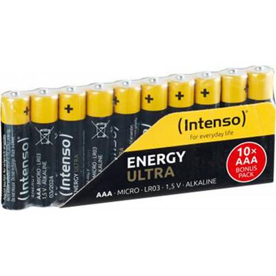 Confezione 'Intenso Energy Ultra' batterie, 10 batterie AAA Alkaline, design giallo-nero, Nota: 1,5V, Confezione Bonus.