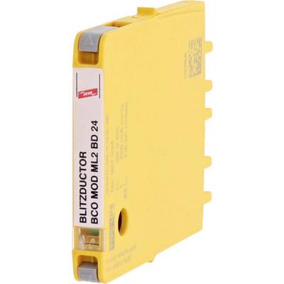 Elemento di protezione giallo con scritta 'BLITZDUCTOR BCO MOD ML2 BD 24' sul lato, utilizzato per la protezione da sovratensione.