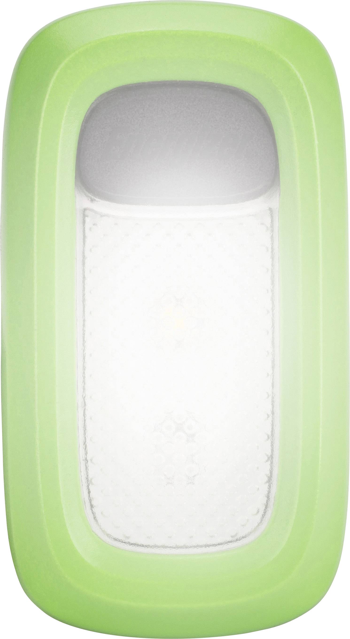 Luce notturna verde con forma ovale e corpo luminoso bianco al centro.