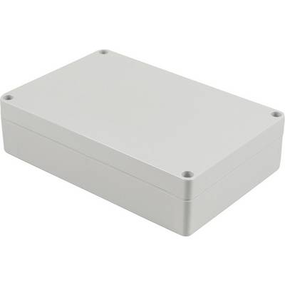 Involucro rettangolare grigio in plastica utilizzato per proteggere componenti elettroniche.