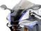 Una moto d'argento e blu con la scritta 'R1M' sulla carenatura. Dettagli aerodinamici e vista frontale nitida.