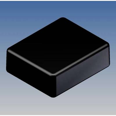 Una scatola nera rettangolare su uno sfondo blu e bianco.