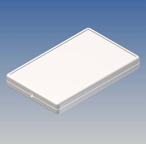 Scatola rettangolare bianca in plastica su sfondo blu.