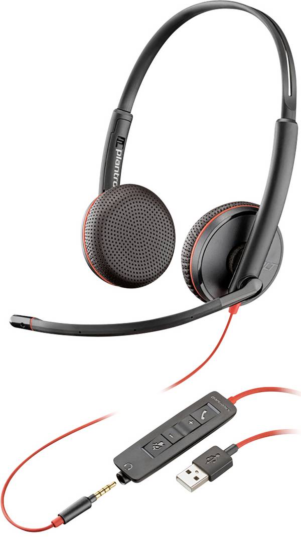 Plantronics Blackwire C3225 binaural Cuffie On Ear via cavo Stereo Nero Riduzione del rumore del microfono, Eliminazione del rumore regolazione del volume, Muto Telefono