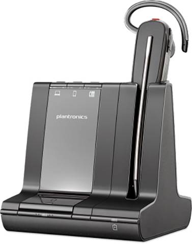 Cuffie wireless con stazione di ricarica, ideali per ambienti d'ufficio. Design elegante, archetto auricolare ergonomico e regolabile. Marchio ben visibile.