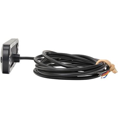 Un cavo nero con diversi fili colorati su un lato e una piastra di connessione rettangolare sull'altro lato.