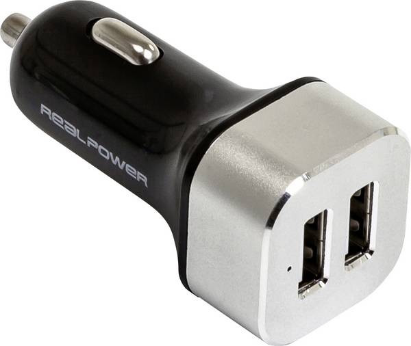 RealPower 176635 Caricatore USB  USB  Nero, Argento Automobile Protezione da sovracorrente