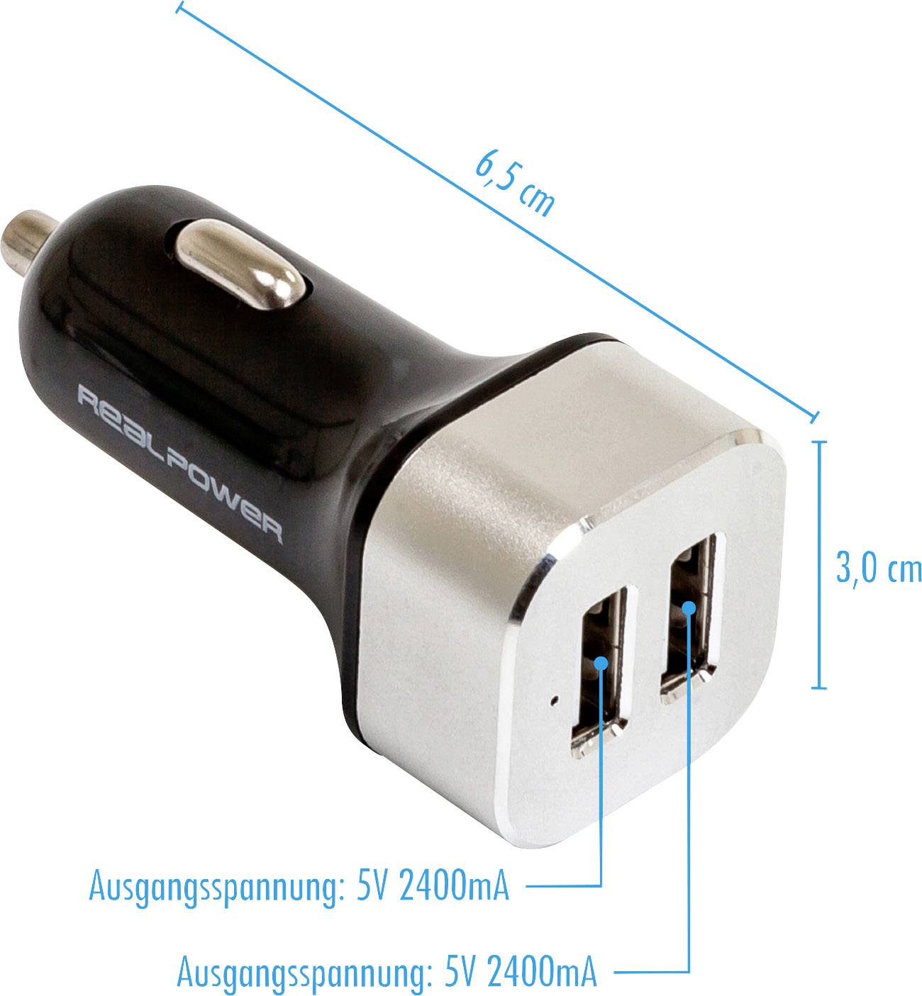 RealPower 176635 Caricatore USB USB Nero, Argento Automobile Protezione da sovracorrente-1