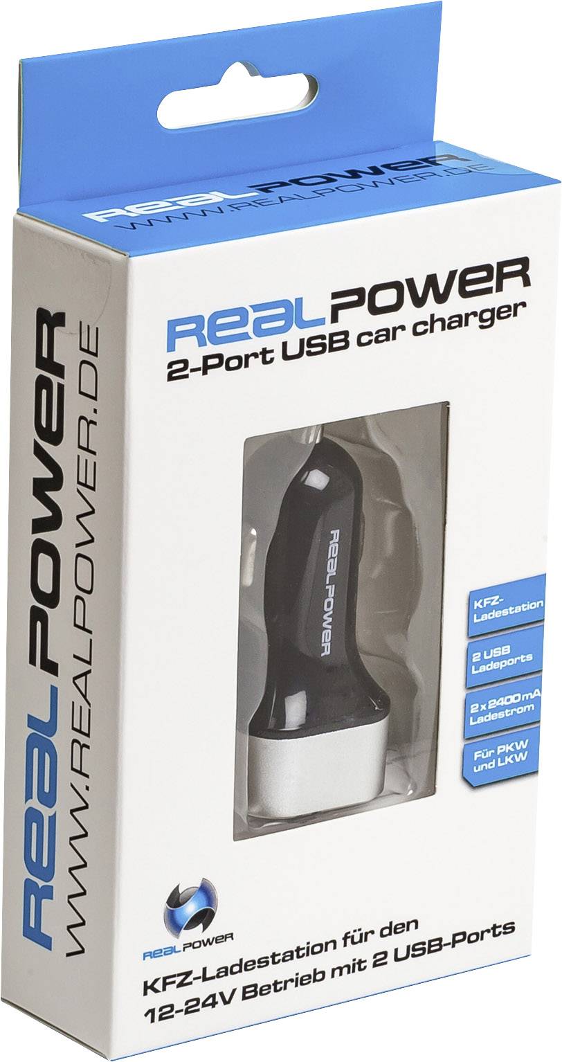 RealPower 176635 Caricatore USB USB Nero, Argento Automobile Protezione da sovracorrente-2