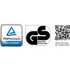 Logo 'TÜV Rheinland Certificato', Sigillo 'GS Sicurezza Testata', Codice QR con URL 'www.tuv.com' e ID '1419077781'.