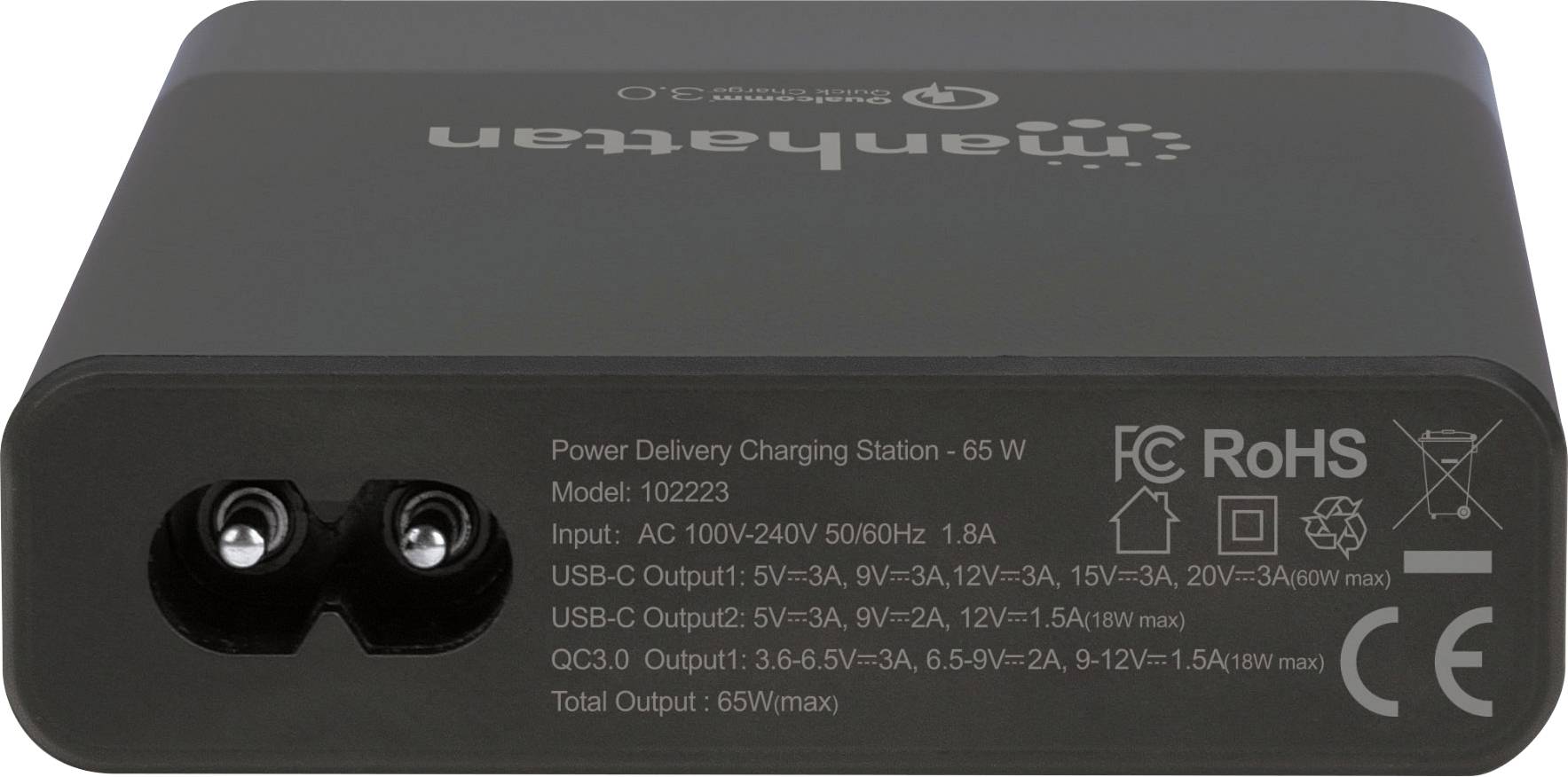Manhattan 102223 organizzatore per stazioni di carica Nero IPW-USB-65W-1