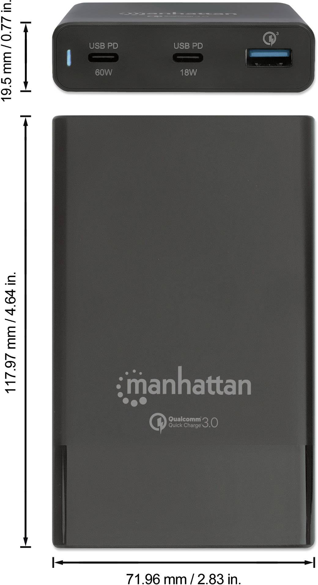 Manhattan 102223 organizzatore per stazioni di carica Nero IPW-USB-65W-6