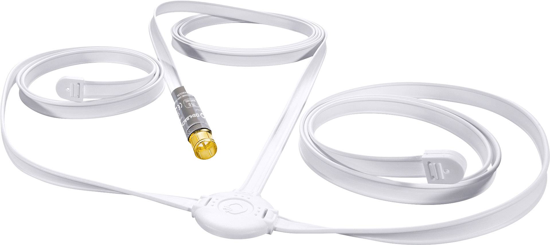 Un rilevatore di fumo bianco, allungato, con un design moderno e snello, con diversi cavi curvati che si diramano verso il soffitto.