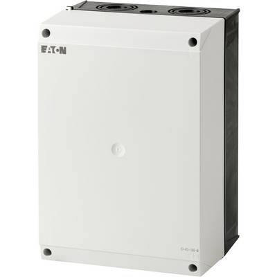 Scatola di protezione bianca rettangolare con logo Eaton. Viene utilizzata nell'installazione elettrica.