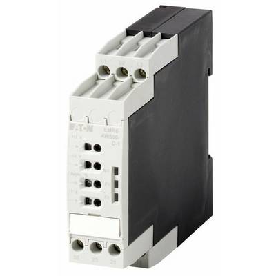 Un modulo relè elettrico grigio e nero con più connettori e funzioni etichettate sul lato frontale.