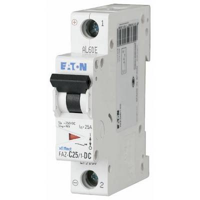 Interruttore magnetotermico unipolare Eaton, modello FAZ-C25/1-DC, adatto per 25A. Utilizzato per la protezione di circuiti in corrente continua.
