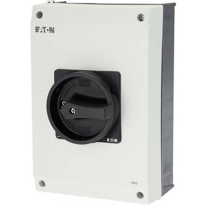 Interruttore elettrico di protezione Eaton, involucro bianco, maniglia di azionamento nera, adatto per applicazioni industriali, grado di protezione IP65.