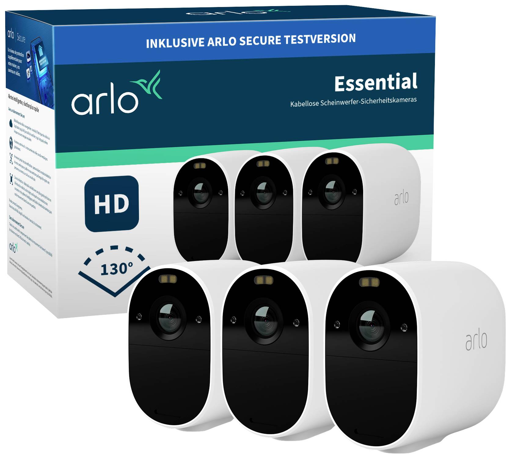 Arlo Essential Spotlight x 3 Telecamera di sicurezza IP Interno e esterno Scatola Soffitto/muro (Arlo Essential - Networ-0