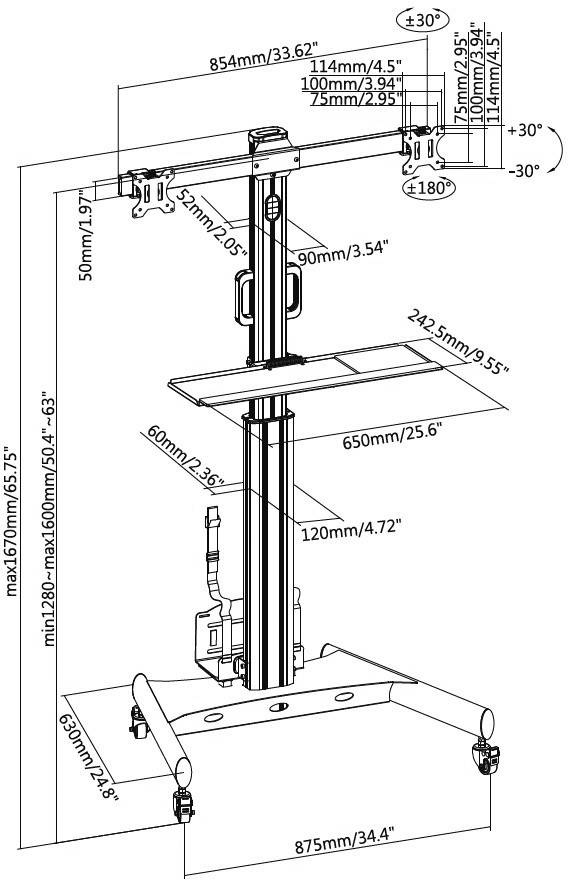 TECHly ICA-TR42 Carrello per TV 33,0 cm (13") - 81,3 cm (32") Inclinabile, Rotante, Girevole-7