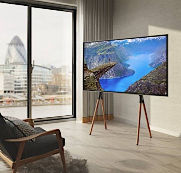 TECHLY Supporto a Pavimento per TV LCD/LED/Plasma 49-70'' stile cavalletto Noce scuro