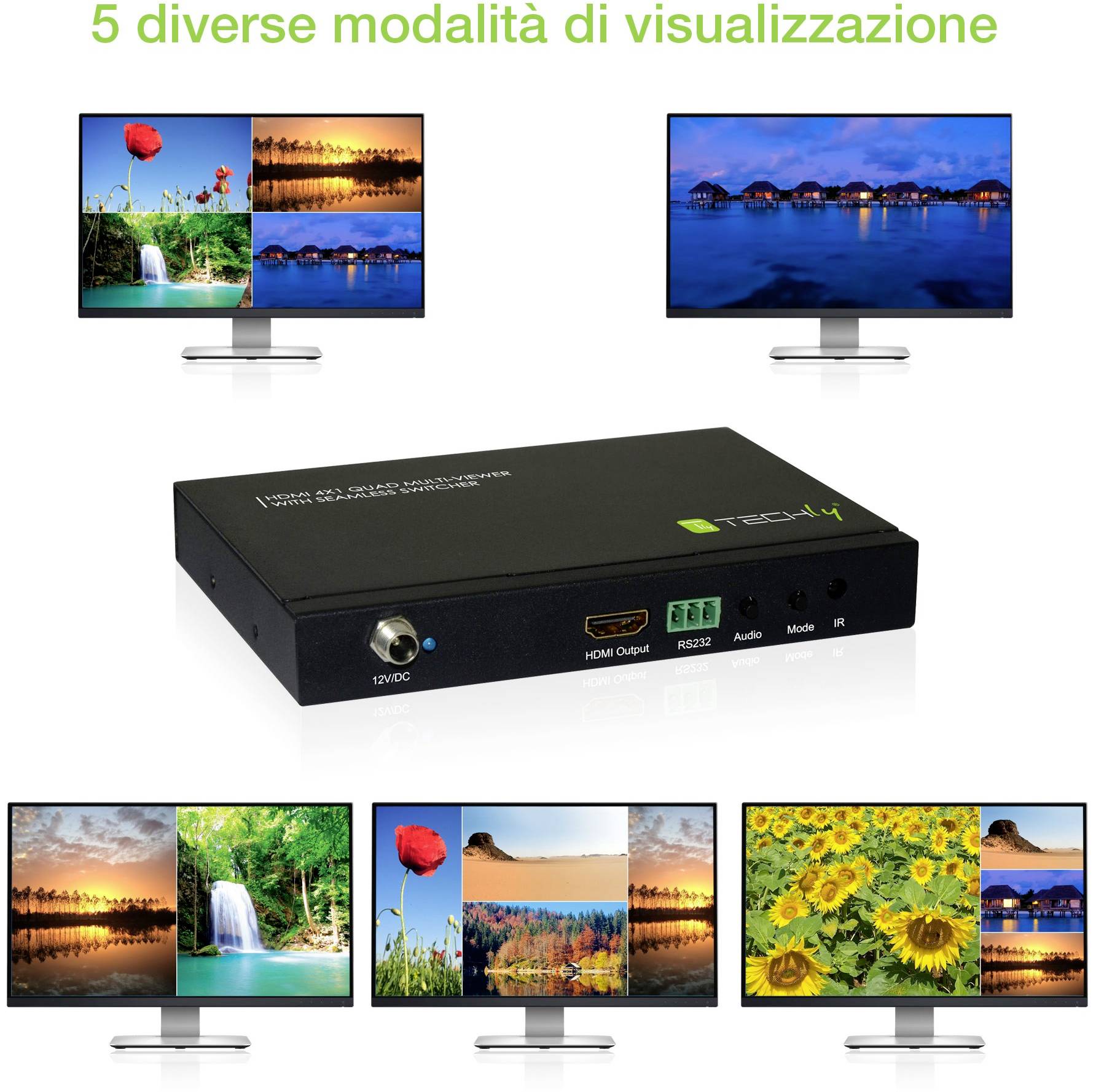 TECHLY Multiview HDMI 4x1 con switch seamless Nero-5