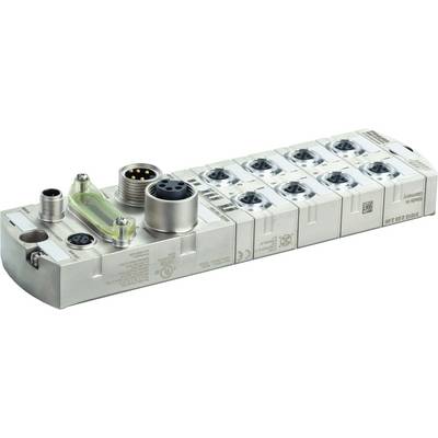 Un modulo elettronico rettangolare argentato con diversi connettori, slot e connessioni di cavi per applicazioni industriali.