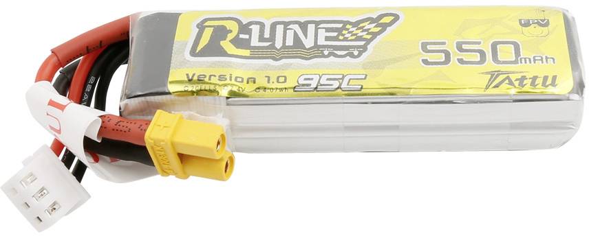 Batteria Lipo (Litio Polimeri) da 550 mAh, con connettori e spina gialla XT60. Adatta per modelli RC ad alte prestazioni.