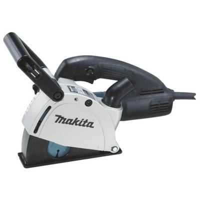 Un utensile elettrico Makita, una scanalatrice con impugnatura nera e involucro argentato, per tagliare nel muratura.