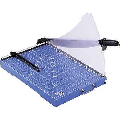 Taglierina con superficie blu e coperchio di sicurezza trasparente, ideale per il taglio preciso della carta.