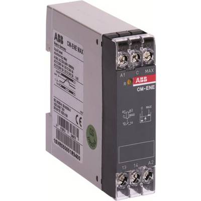 Un modulo relè grigio ABB con più morsetti nella parte superiore. Il testo sul lato riporta specifiche tecniche.