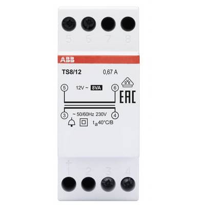 Un modulo relè elettrico di ABB per 12V e 230V, con protezione da sovraccarico e relativa certificazione.