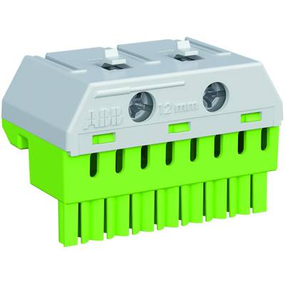 Connettore verde e grigio con due attacchi a vite, contrassegnato con '12 mm', su uno sfondo bianco.