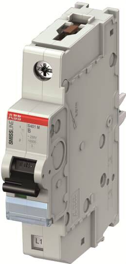 Interruttore magnetotermico, modello S501 M di ABB, grigio con leva nera e adesivo rosso, idoneo per sistemi a 230V, 50/60Hz.