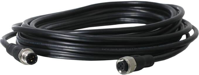 Cavo nero con connettori a 7 pin su entrambe le estremità, adatto per apparecchiature audio o video, arrotolato su sfondo bianco.