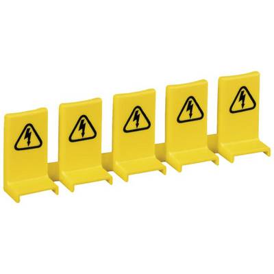 Coperture di plastica gialle con simbolo di avvertimento a fulmine, utilizzate come misura di sicurezza per impianti elettrici al fine di coprire i contatti.