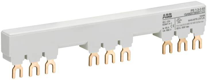 ABB 1SAM201906R1123 Barra collettrice trifase PS1-3-2-65 per 3 MS116 / MS132 con 2 HK/SK, IE=65A Sbarre collettrici Grigio 10 mm² 65 A 1 pz.