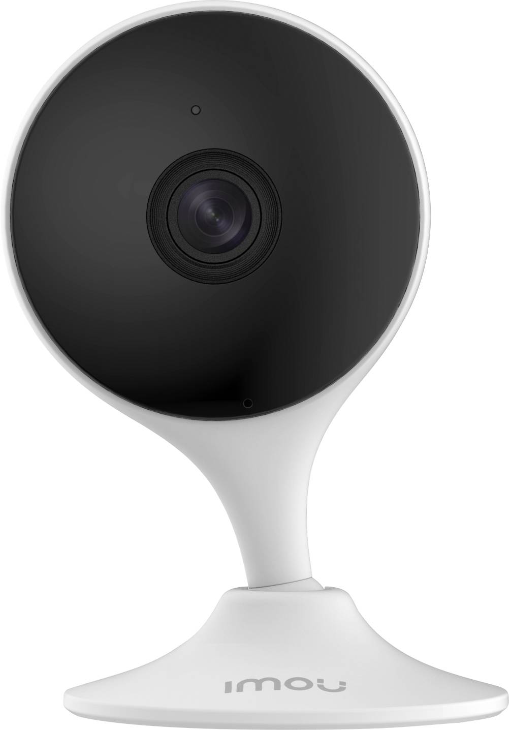 Una telecamera di sorveglianza bianca Imou con obiettivo rotondo su un supporto, adatta per la sicurezza degli ambienti interni.