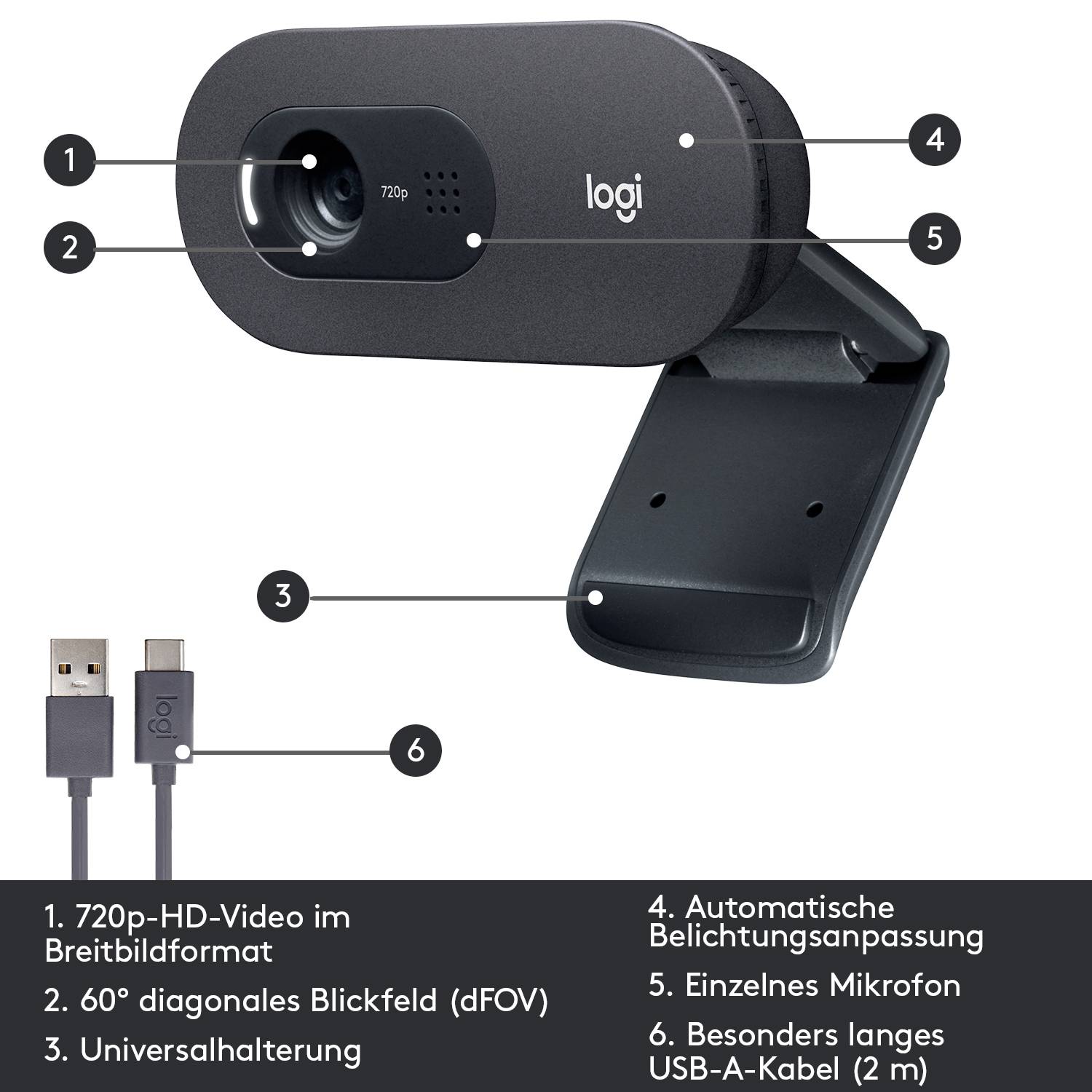 Logitech C505 Webcam HD Morsetto di supporto-4