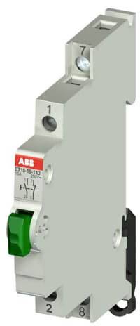 Un interruttore magnetotermico ABB con levetta verde, idoneo all'interruzione di circuiti elettrici.
