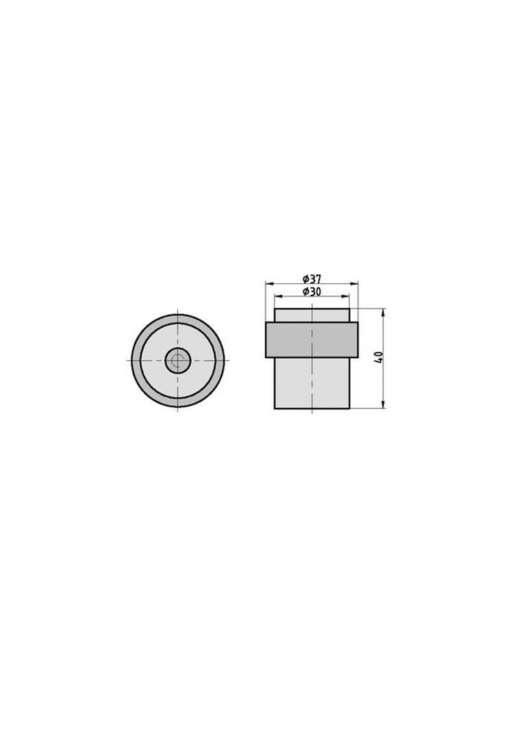 Disegno tecnico di un componente con unità di misura: cerchio di sinistra con diametri 37 e 30, sezione trasversale destra con altezza di 50.