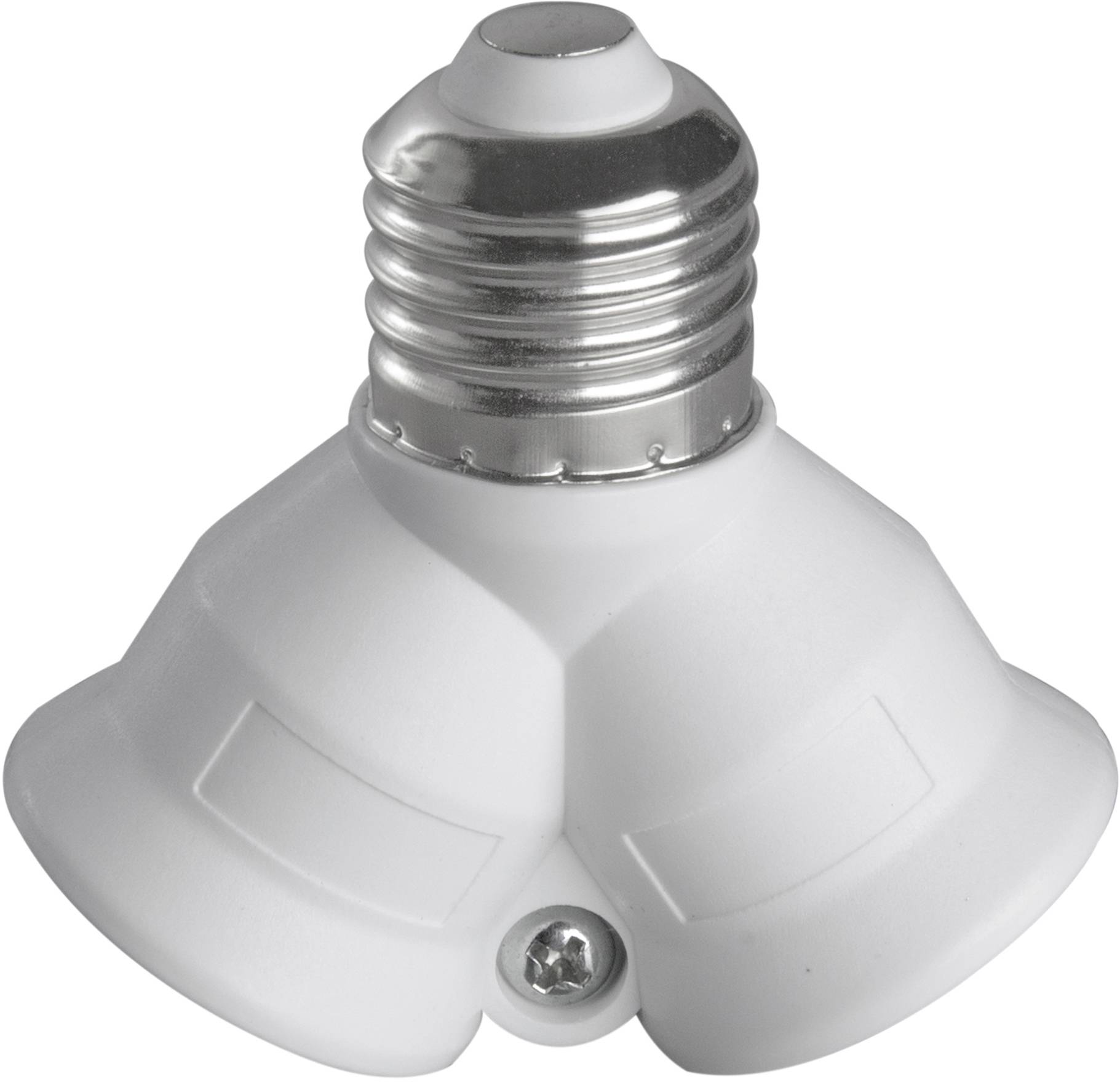 Portalampada doppio E27 in bianco, realizzato in plastica e metallo, idoneo per l'ampliamento di un impianto di illuminazione.